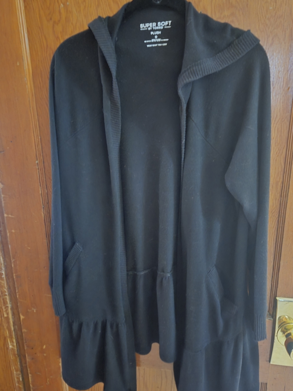 torrid Black Hooded Open Cardigan with Ruffle Hem